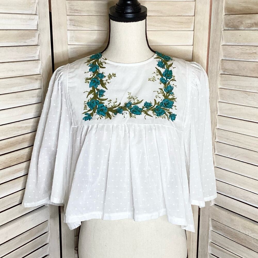 Upcycled by Reissue White Cotton Swiss Dot Vintage Handkerchief Top